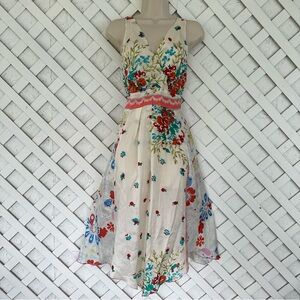 Vintage FROXX 100% Silk Floral Sleeveless Asymmetrical Hem Midi Dress Med